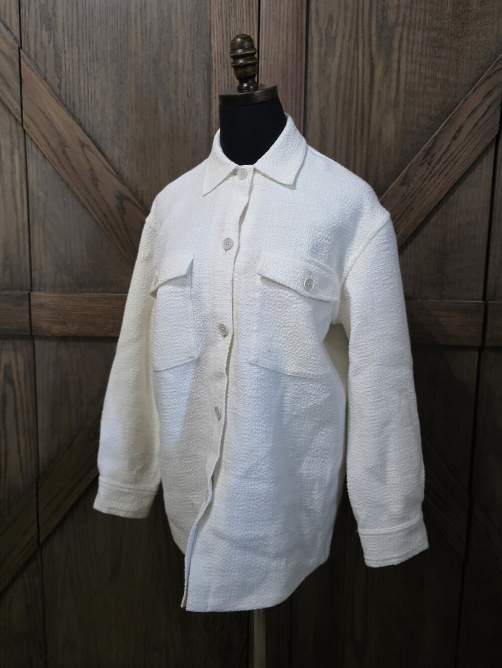 Babaton Tweed Textured Button-Up Shirt Jacket